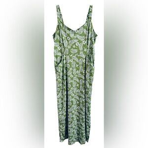 ANTHROPOLOGIE 41 HAWTHORN Sleeveless Lined Midi Dress Green & White Fern M ✨EUC✨